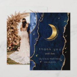 Marineblaue Himmlische Goldene Hochzeit Dankeskarte
