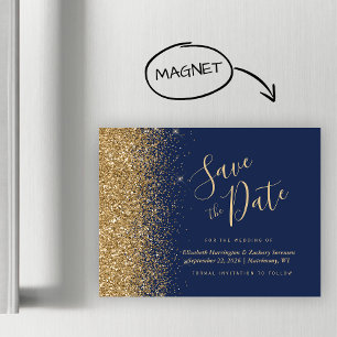 Marineblaue Hochzeit Magnet Save the Date mit Gold