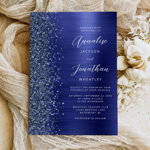 Marineblaue Hochzeit mit gebürstetem Metall-Glitte Einladung