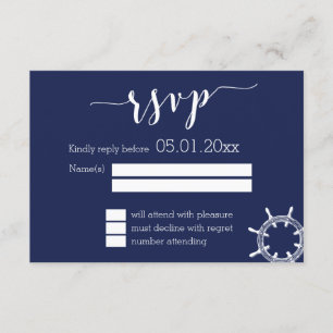 Marineblaue Hochzeits-RSVP-Karten mit Rad RSVP Karte