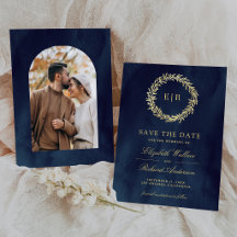 Marineblaue Hochzeitsfotografie mit goldenen Blätt
