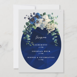 Marineblaue Hochzeitsprogramm mit Blumenmuster Einladung