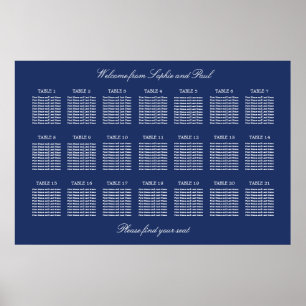 Marineblaue Hochzeitstisch-Plan-Poster mit 21 Tisc Poster