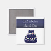 Marineblaue Hochzeitstorte Save the Date Magnet (Vorderseite/Rückseite)