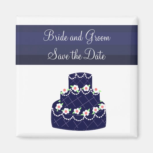 Marineblaue Hochzeitstorte Save the Date Magnet (Vorne)