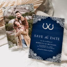 Marineblaue Holz-Hufeisen-Spitzen-Foto-Hochzeit
