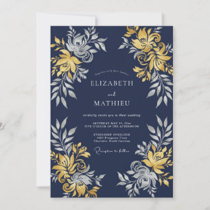 Marineblaue illustre Abendhochzeit Einladung