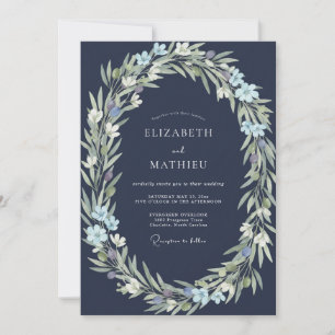 Marineblaue Indigo-Blatt-Hochzeit Einladung