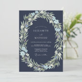 Marineblaue Indigo-Blatt-Hochzeit Einladung (Stehend Vorderseite)