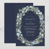 Marineblaue Indigo-Blatt-Hochzeit Einladung (Vorne/Hinten)
