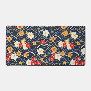Marineblaue Japanische Welle Pflaumenblüten Blumen Schreibtischunterlage