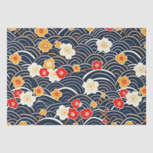 Marineblaue Japanische Welle Pflaumenblüten Blumen Seidenpapier