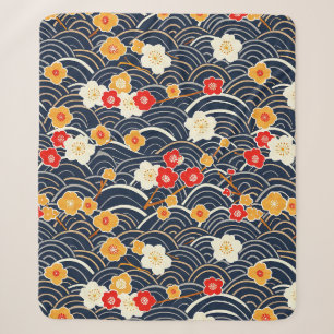 Marineblaue Japanische Welle Pflaumenblüten Blumen Sherpadecke