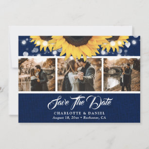 Marineblaue Jute-Sonnenblumen-Hochzeitsfoto Save The Date