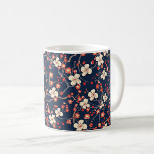 Marineblaue Kirschblüten-Japanische Blumen Kaffeetasse