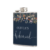 Marineblaue kleine Wildblumen-Braut-Party-Flasche Flachmann (Links)