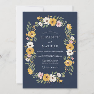Marineblaue lebhafte herbstliche Hochzeit Einladung