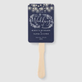 Marineblaue Lichterkette Hochzeitsprogramm Fächer (Vorderseite)