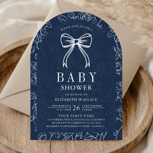 Marineblaue Line Art Coquette-Schleife Baby Shower Einladung