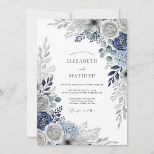 Marineblaue makellose Winterhochzeit Einladung