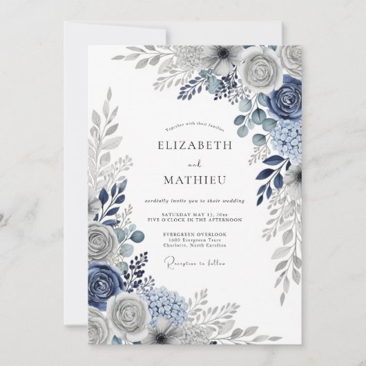Marineblaue makellose Winterhochzeit Einladung (Vorderseite)