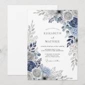 Marineblaue makellose Winterhochzeit Einladung (Vorne/Hinten)