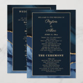 Marineblaue Marmor-Hochzeitsprogramm Brautparty Programm (Vorne/Hinten)