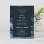 Marineblaue Marmor-Hochzeitsprogramm Brautparty Programm (Stehend Vorderseite)