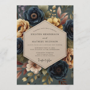 Marineblaue melancholische Vintage-Hochzeit Einladung