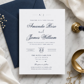 Marineblaue Minimal Luxus Hochzeitseinladungsvorla Einladung