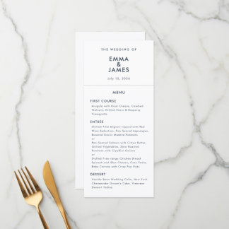 Marineblaue Minimalistische-Etikett Hochzeit | Ele Menükarte