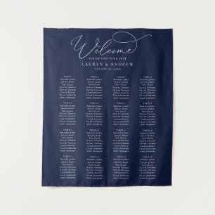 Marineblaue minimalistische Hochzeits-Sitzordnung Wandteppich