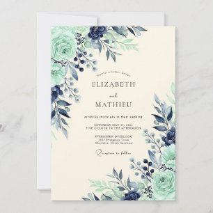 Marineblaue Mint-Luxus-Botanik-Hochzeit Einladung