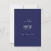Marineblaue moderne Foto-Hochzeit Save the Date (Rückseite)