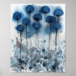 Marineblaue Mohnblumen, Aquarell-Blumen-Wand Poster