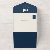 Marineblaue Monogramm-QR-Code-Hochzeit All In One Einladung (Außenbereich)