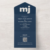 Marineblaue Monogramm-QR-Code-Hochzeit All In One Einladung (Innen Boden)