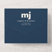 Marineblaue Monogramm-QR-Code-Hochzeit All In One Einladung (Rückseite)