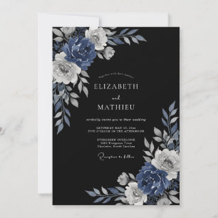 Marineblaue nächtliche Blumenhochzeit Einladung