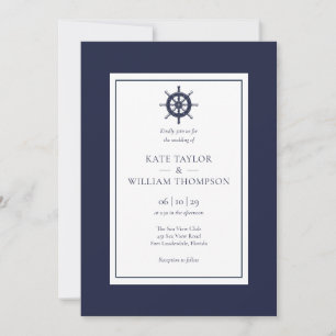 Marineblaue nautische Schiffsruder-Hochzeitseinlad Einladung