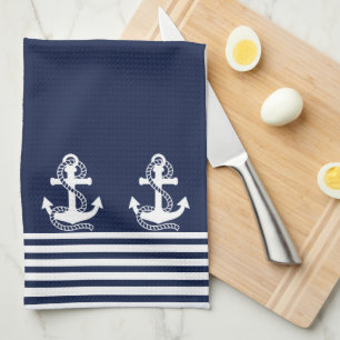 Marineblaue Navy-Blau-Weiß-Streifen und weißer Ank Küchentuch