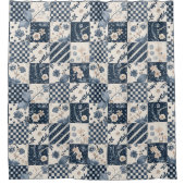 Marineblaue Patchworkdecke Rustikale Blumen Retro Duschvorhang (Vorderseite)
