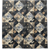 Marineblaue Patchworkdecke Rustikale Blumen Retro Duschvorhang (Vorderseite)