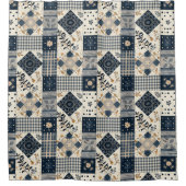 Marineblaue Patchworkdecke Rustikale Blumen Retro Duschvorhang (Vorderseite)