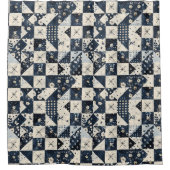 Marineblaue Patchworkdecke Rustikale Blumen Retro Duschvorhang (Vorderseite)