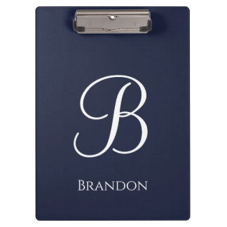 Marineblaue personalisierte Namen und Monogramm Klemmbrett