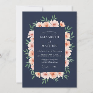 Marineblaue Pfingstrosen-Hochzeit Romantik Einladung