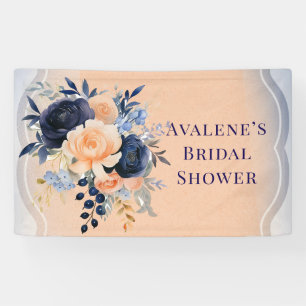 Marineblaue Pfirsich bemalte florale Brautparty Banner