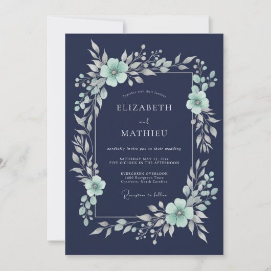 Marineblaue polierte Winterhochzeit Einladung (Vorderseite)