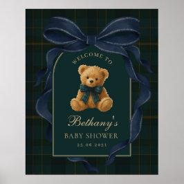 Marineblaue Polo-Teddybär-Baby-Shower-Willkommen Poster